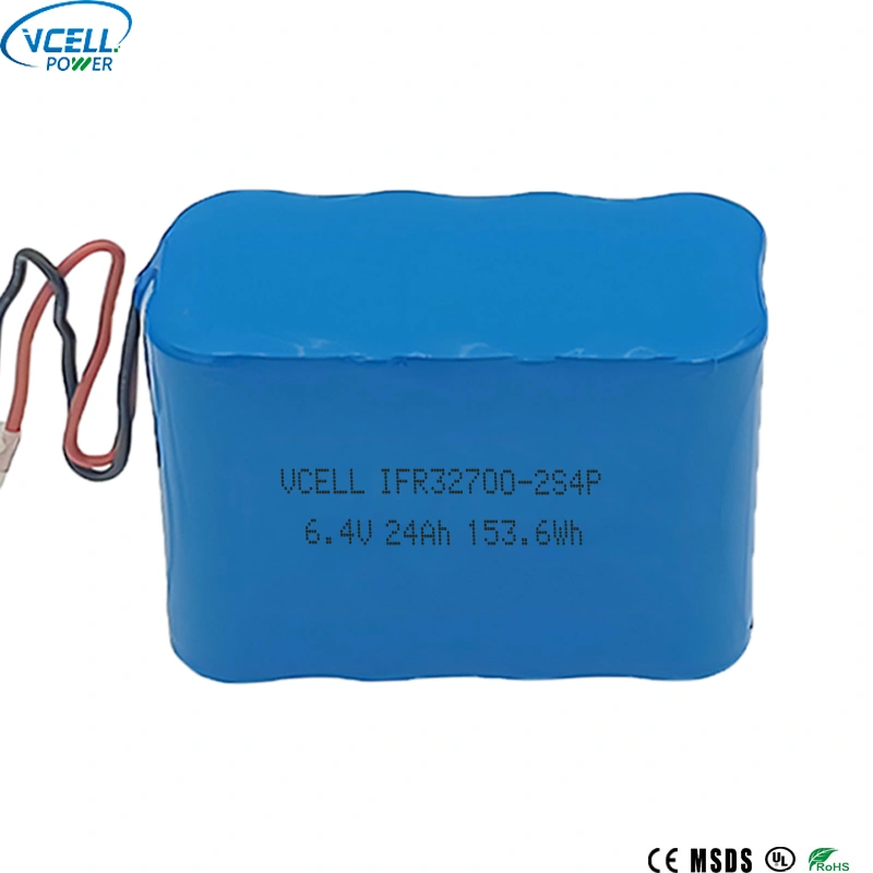 6,4V 24Ah LiFePO4 uppladdningsbart batteripaket